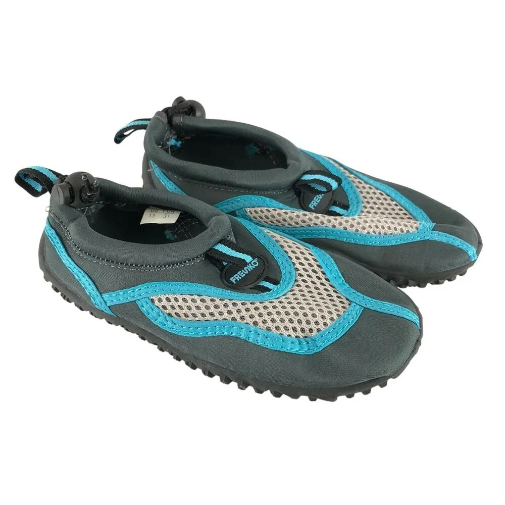 Fresko Boys Water Shoes Slip On Drawstring Mesh Gray Blue Size 13